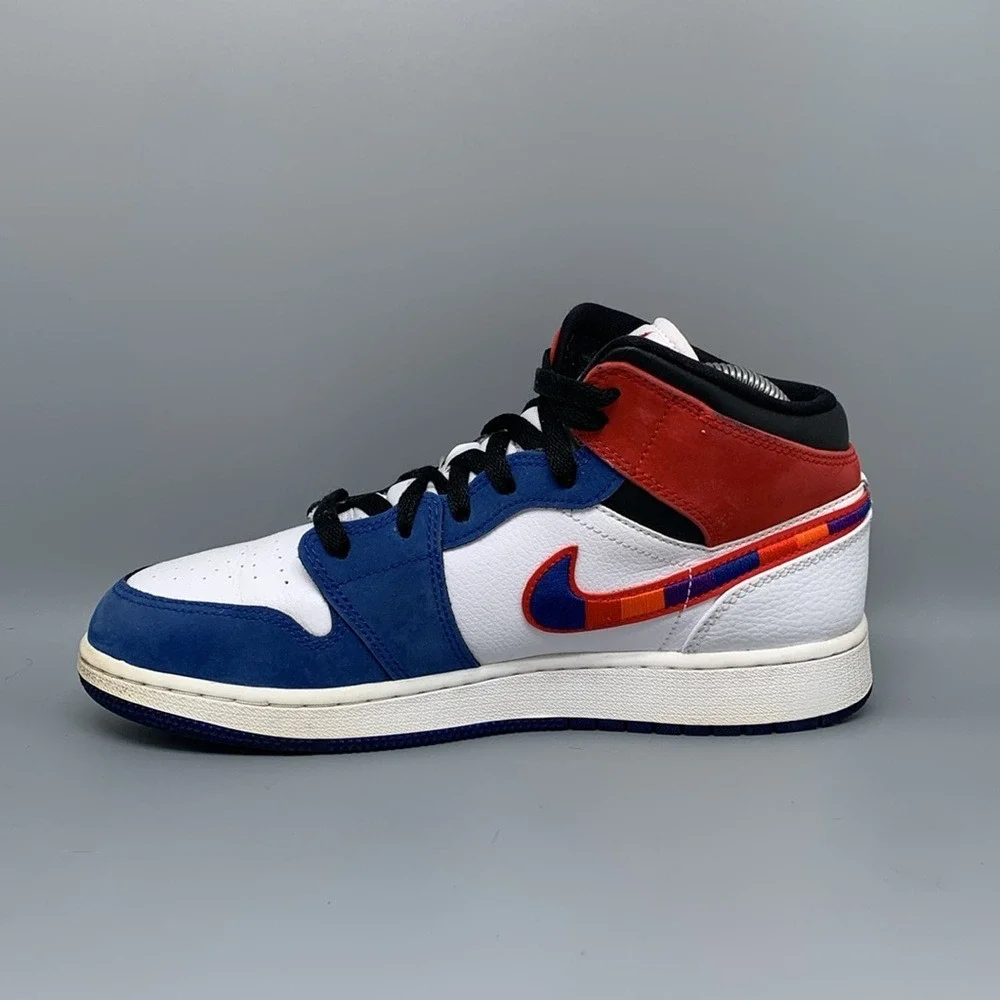 Jordan 1 Mid SE GS Blue Red Basktball Shoes BQ6931-146 Women's Sz 8.5 Men's Sz7Y
